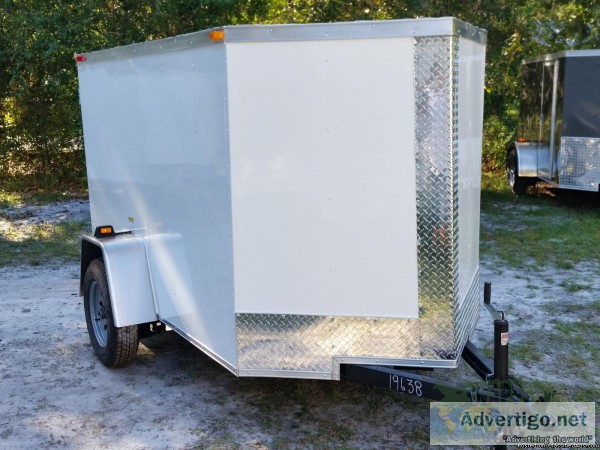 New 5ft by8ft Enclosed Trailer White Ext. Color wRear Barn Door