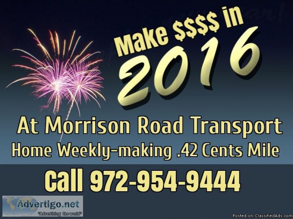 Morrison Road Transport OTR Drivers .42 Mile Plus Benefits