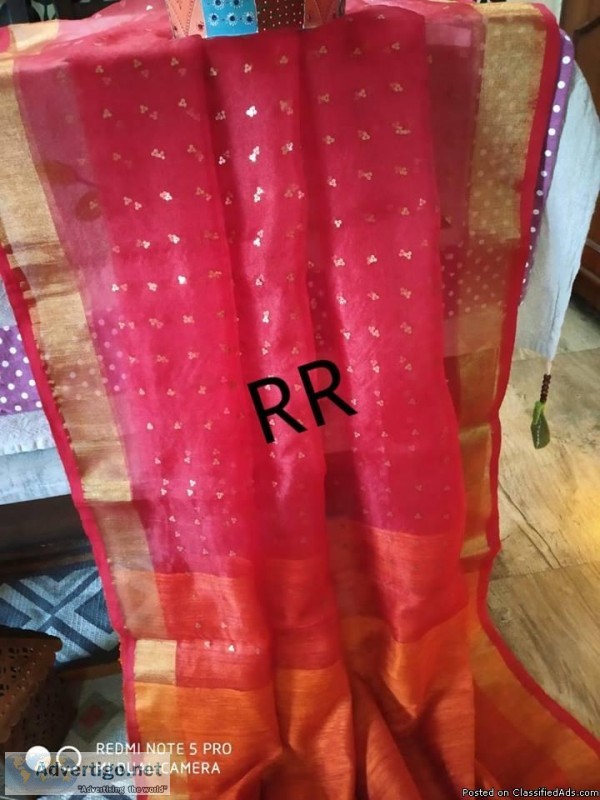 elegant HALF and HALF PURE MATKA sarees with PURE MUSLIN.