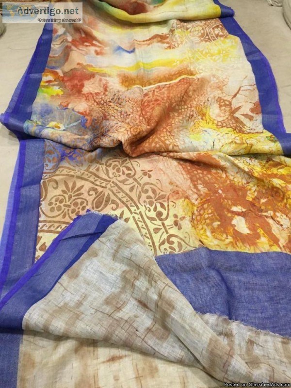 elegant Banaras handloom Linen Silk floral sarees available