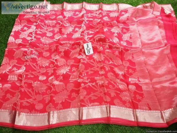 elegant Pure Kanchi organza silver design sarees available