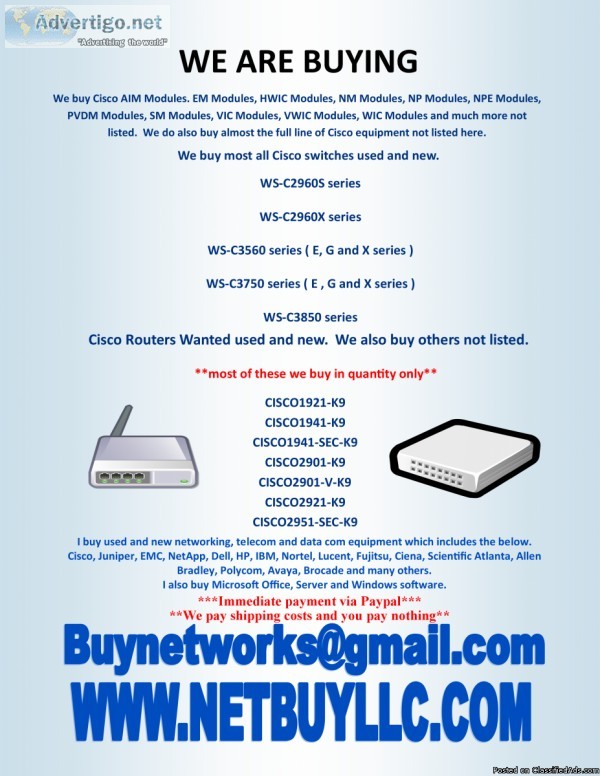 SELL US YOUR HI TECH. WE BUY COMPUTER SERVERS NETWORKING MEMORY 