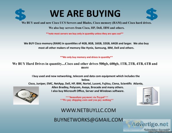 WE BUY COMPUTER SERVERS NETWORKING MEMORY DRIVES CPU&rsquoS RAM 