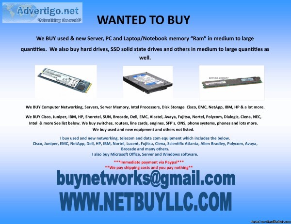 We BUY usednew computer networking data com telecom data storage