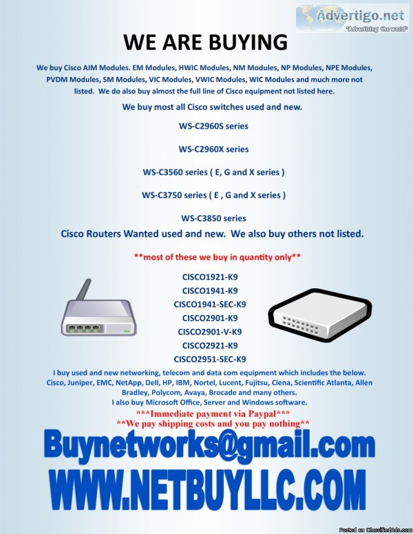 WANTED TO BUYWE ARE BUYING WE BUY USED and NEW COMPUTER SERVERS 