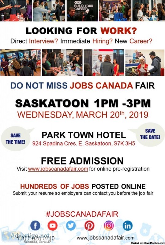 FREE Saskatoon Job Fair &ndash March 20th 2019