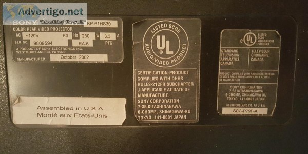 Free 63" SONY Projection Television