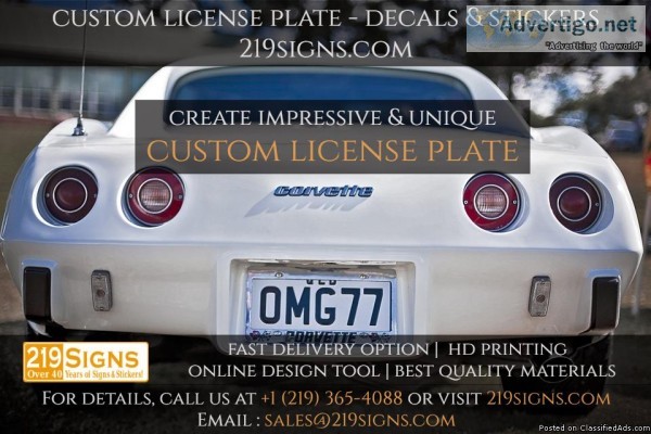 Custom License Plate - Decals and Stickers  219signs.com