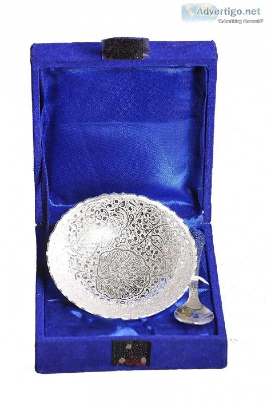 Nutristar Pure Brass Silver Round Bowl with Spoon