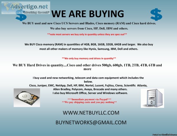 WE BUY - WE BUY COMPUTER SERVERS NETWORKING MEMORY DRIVES CPU&rs