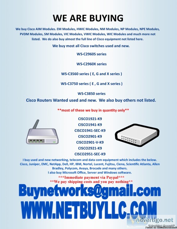 (WANTED TO BUY) WE BUY USED AND NEW COMPUTER SERVERS NETWORKING 