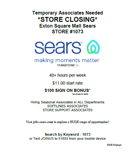 SEASONAL Store Support AssociateSTORE CLOSING40 Hourswk