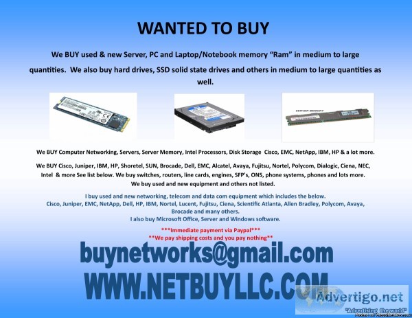 SELL US YOUR > WE BUY USED AND NEW COMPUTER SERVERS NETWORKING