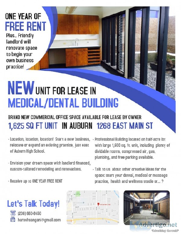 LARGE NEW UNIT IN AUBURN PROFESSIONAL BLDG AVAILABLE FOR LEASE