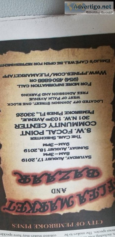 Flea Market Saruday and Sunday August 18th and 19th 2019 in Pemb