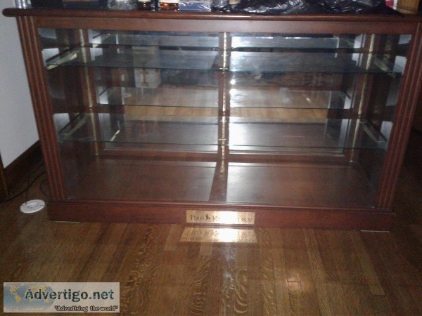 Large beautiful glass wooden framed display case. Perfect for di