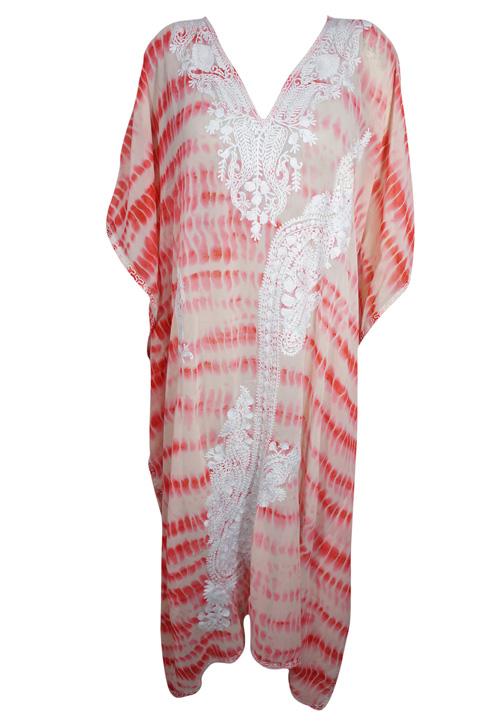 Georgette Kashimri Maxi Caftan Dress Lounger Beach Coverup One S