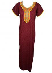 Womens Ethnic Long Kaftan Maroon Lounge Wear L