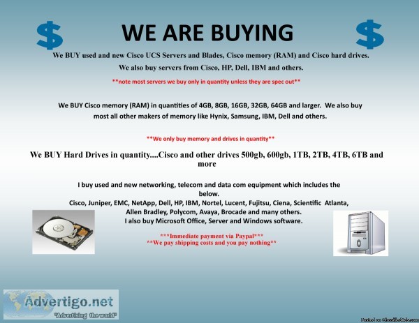  WE BUY USED AND NEW COMPUTER MEMORYRAM CPU&rsquoSNETWORKI NGDRI