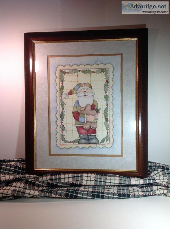 Vintage Santa Christmas Quilt Watercolor Painting