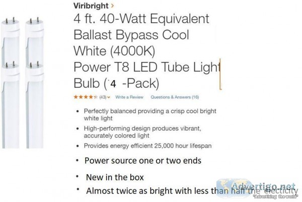 Four foot LED light bulbs - New 4 ea.