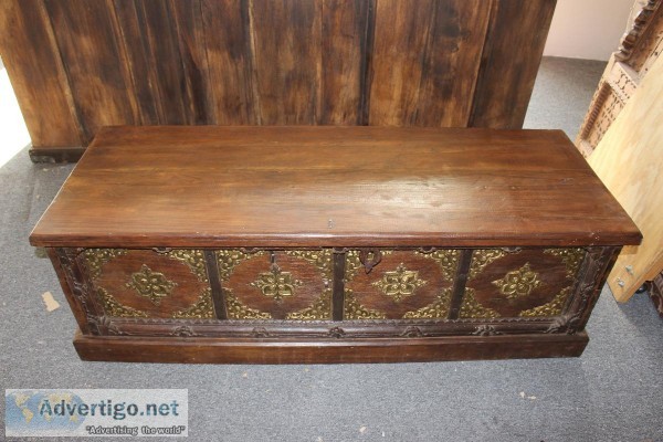 Indian Chest Brass Floral Cladded Trunk Rustic Furniture