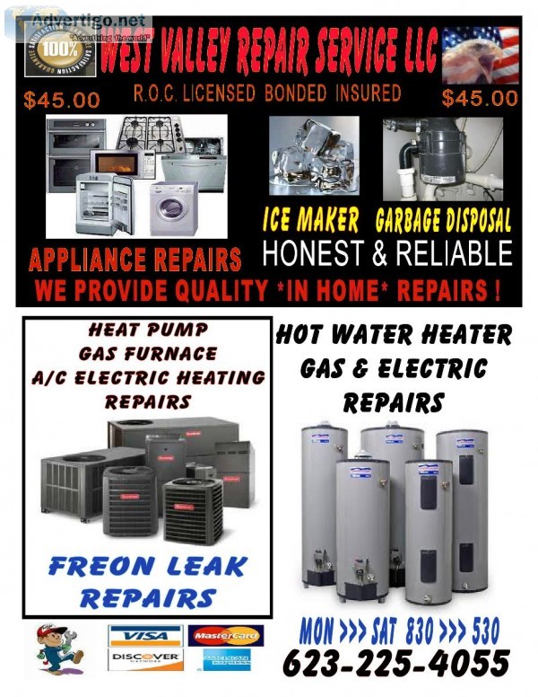 Gas or Electric Range repair service Refrigerator ice maker Dish