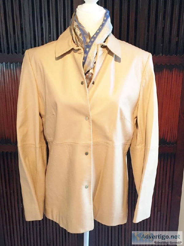 Rena Rowan Tan Leather Jacket Camel Light Spring Blazer w Vintag