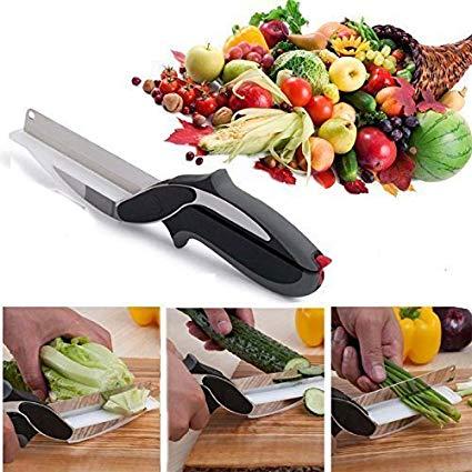 2 IN 1 STAINLESS STEEL VEGETABLE FOOD CUTTER SCISSORS KNIFE CHOP