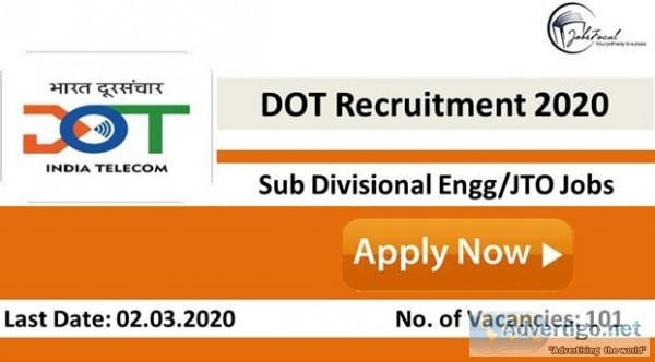 DOT Recruitment 2020 (101) Sub Divisional EnggJTO Jobs