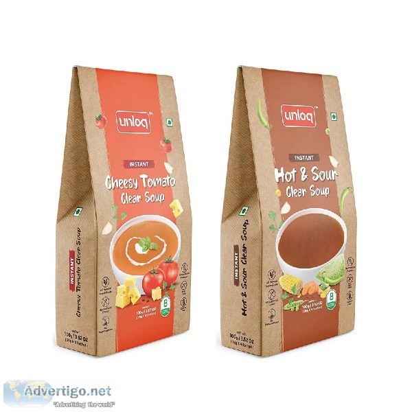 Unloq Cheesy Tomato Clear and Hot and Sour Veg Instant Soup Heal