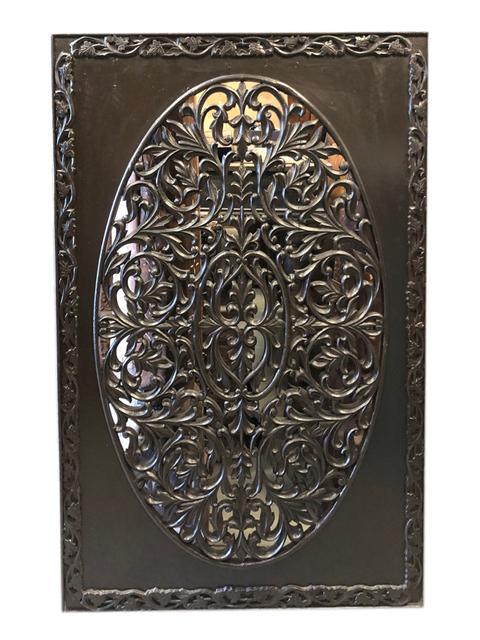 Indian Hand Carved Latticed Wall Sculpture Dark Wood Tones Rusti