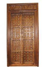 Antique Indian Doors Blooming Lotus Carved Teak Door Eclectic