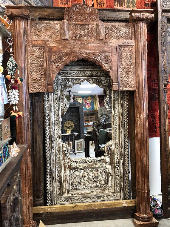 Eclectic Indian Antique Window Frame Brown 18c