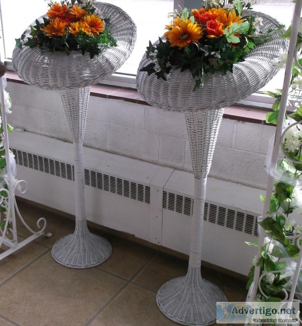 White Wicker Flower Stands