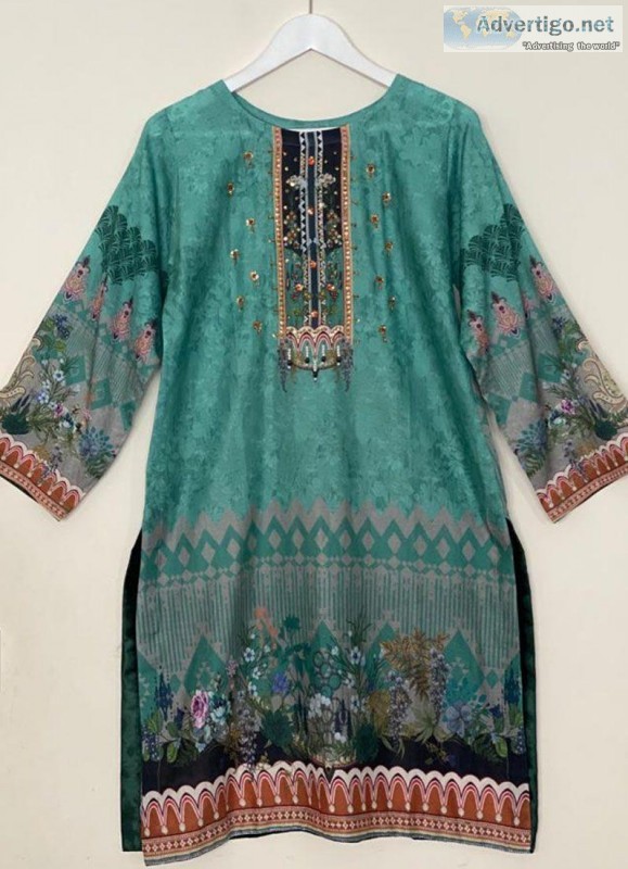 GREEN PRINT EMBELLISHED KURTI