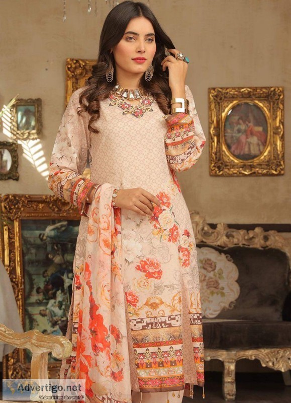 CREAM FLORAL PRINTED LAWN SUIT