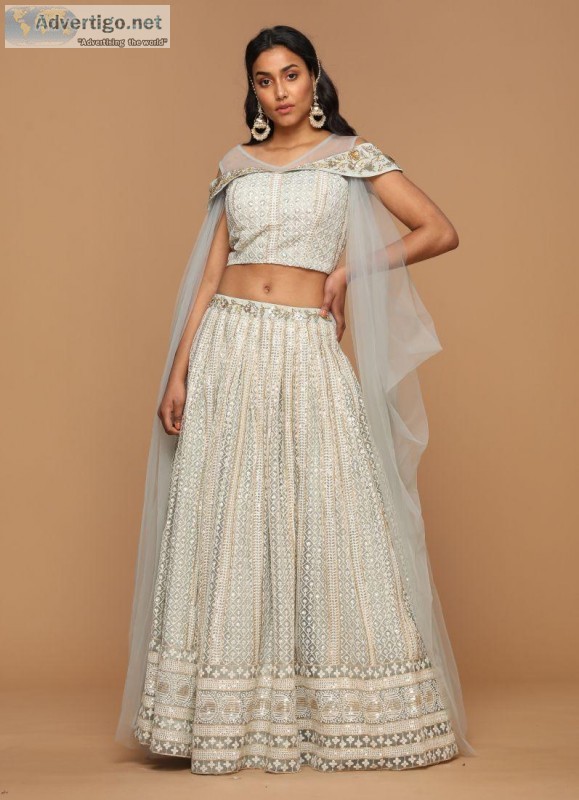 LIGHT BLUE CHIKANKARI LEHENGA SET