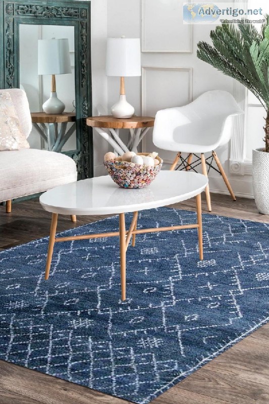 Blue Denim Moroccan Modern Area Rug - Rugs and Beyond