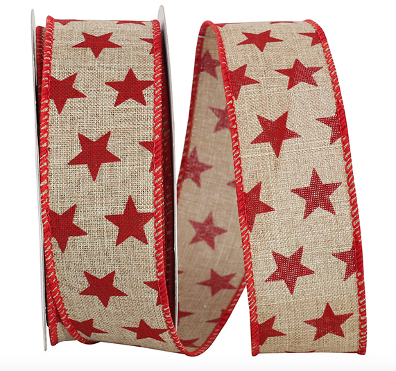 Star Pride Linen Wired Edge Ribbon for 4th of July