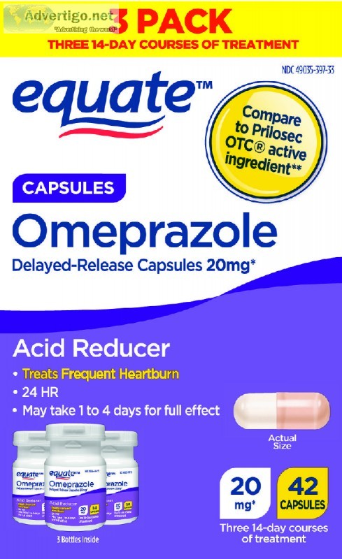 Equate Acid Reducer Omeprazole Capsules 20 mg 42 Count 3 Pack