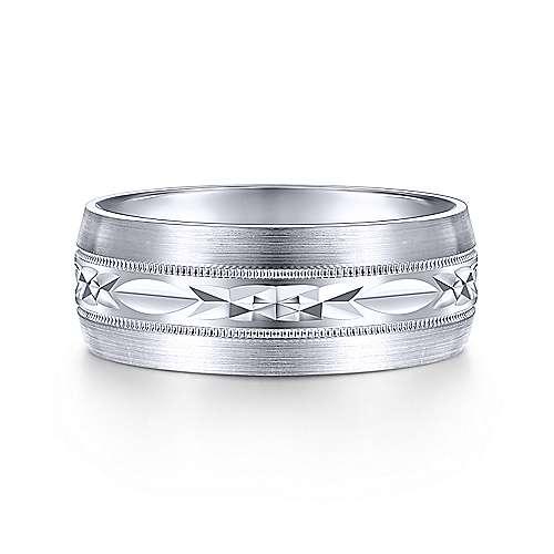 14K White Gold 8mm - Engraved Center Pattern Milgrain Channel Me