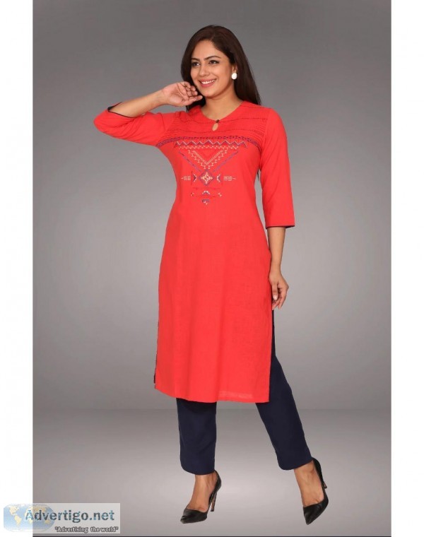 Buy Suti Womens Cotton Kurti Coral