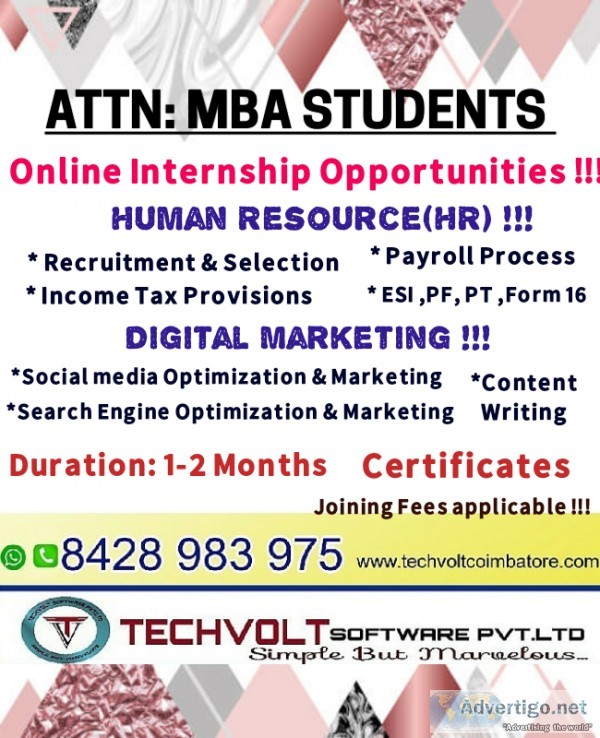 BEB.TECHONLINE SUMMER INTERNSHIPTECHVOLT SOFTWARE MBA STUDENTS  