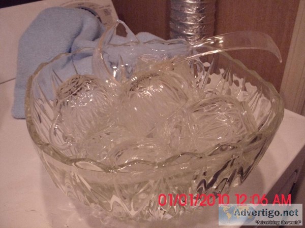 Crystal Punch Bowl with 12 cups and hooks for hanging