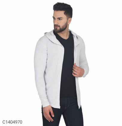 Cotton Solid With Side TapeChecks Full Sleeves Hoodie Shrug