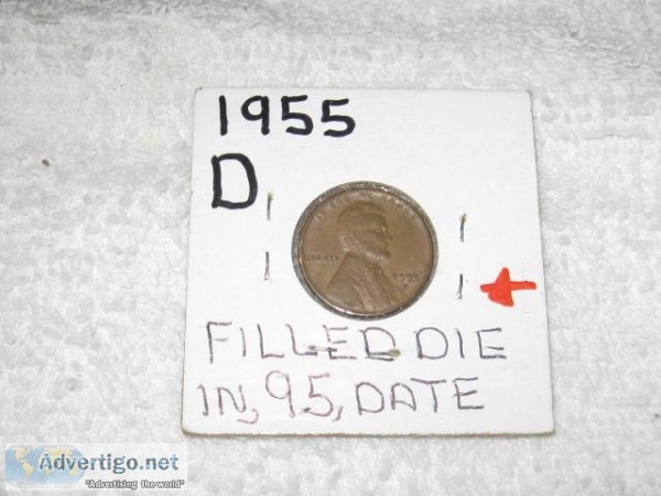 1955 D Lincoln Wheat Penny - Filled Die in 95 Date