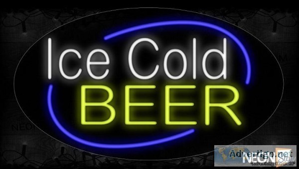 Ice Cold Beer With Curve Border Neon Sign