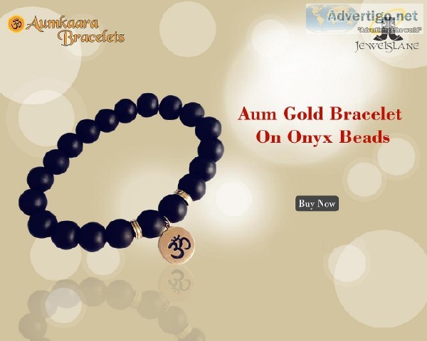 Aum Bracelet In 14k Gold On Onyx Beads