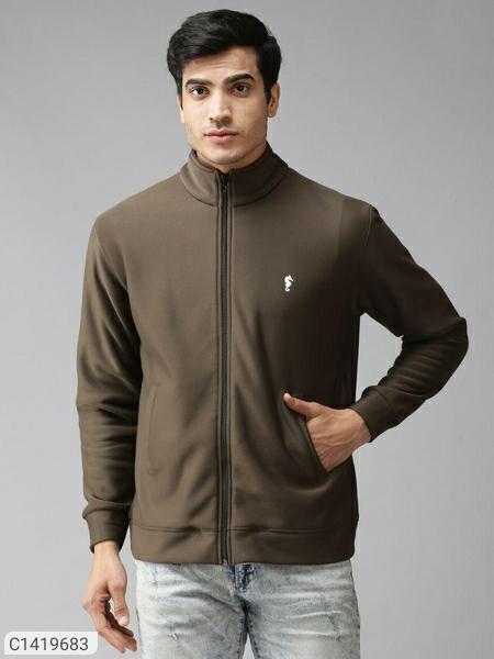 Poly Cotton Fleece Solid Full Sleeves Jacket